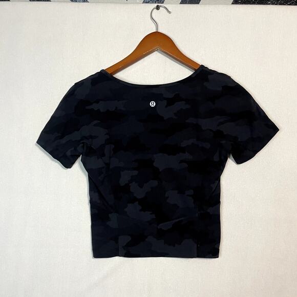 Lululemon Align Short Sleeve V-Neck Top Black Camo - Picture 4 of 7